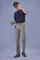 L&C Men's Dark Grey Cotton Dobby Casual Lowers | Comfort Fit