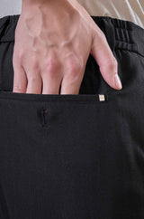 L&C Black Lined Regular Fit Ankle Length Formal/Casual Pants For Men | Polyester Viscose Blend