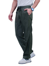L&C Olive | Baggy Fit | Regular Length | Unisex Casual Lowers | Flex Linen | Linen Slub