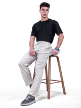 L&C Beige | Baggy Fit | Regular Length | Unisex Casual Lowers | Flex Linen | Linen Slub