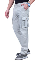 L&C Light Grey | Relax Fit | Regular Length | Gripper Elasticated Men Cargo Pants | Cotton | Dobby