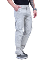 L&C Light Grey | Relax Fit | Regular Length | Gripper Elasticated Men Cargo Pants | Cotton | Dobby