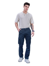 L&C Navy | Relax Fit | Regular Length | Gripper Elastic Men Cargo Pants | Cotton | Dobby