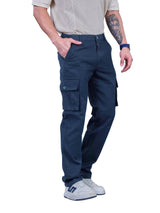 L&C Navy | Relax Fit | Regular Length | Gripper Elastic Men Cargo Pants | Cotton | Dobby