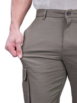 L&C Khaki | Relax Fit | Regular Length | Gripper Elasted Cargo Pants for Men | Cotton | Dobby