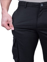 L&C Black | Relax Fit | Regular Length | Gripper Elasted Men Cargo | Cotton | Dobby