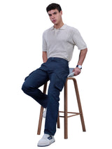 L&C Navy | Relax Fit | Regular Length | Gripper Elastic Men Cargo Pants | Cotton | Dobby