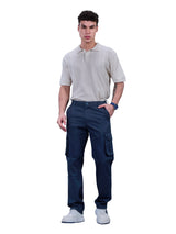 L&C Navy | Relax Fit | Regular Length | Gripper Elastic Men Cargo Pants | Cotton | Dobby