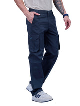 L&C Navy | Relax Fit | Regular Length | Gripper Elastic Men Cargo Pants | Cotton | Dobby