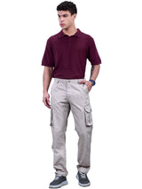 L&C Beige | Relax Fit | Regular Length | Gripper Elastic Cargo Pants for Men | Cotton | Dobby