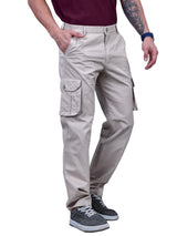 L&C Beige | Relax Fit | Regular Length | Gripper Elastic Cargo Pants for Men | Cotton | Dobby