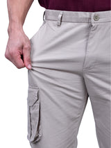 L&C Beige | Relax Fit | Regular Length | Gripper Elastic Cargo Pants for Men | Cotton | Dobby
