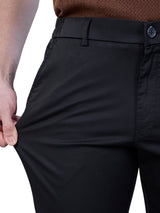 L&C Black | Relax Fit | Regular Length | Side Elastic Casual Trousers For Men | Imported 2 way Poly | Dobby