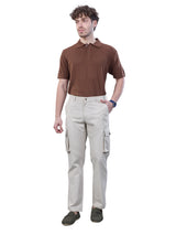 L&C Beige | Relax Fit | Regular Length | Gripper Elastic Cargo For Men with Chain | Cotton Dobby | Dobby