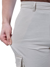 L&C Beige | Relax Fit | Regular Length | Gripper Elastic Cargo For Men with Chain | Cotton Dobby | Dobby