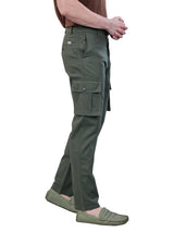 L&C Olive | Relax Fit | Regular Length | Gripper Elastic Cargo For Men with Chain | Cotton Dobby | Dobby