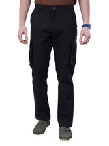 L&C Black | Relax Fit | Regular Length | Gripper Elastic Cargo For Men with Chain | Cotton Dobby | Dobby