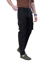 L&C Black | Relax Fit | Regular Length | Gripper Elastic Cargo For Men with Chain | Cotton Dobby | Dobby