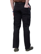 L&C Black | Relax Fit | Regular Length | Gripper Elastic Cargo For Men with Chain | Cotton Dobby | Dobby