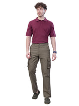 L&C Khaki | Relax Fit | Regular Length | Gripper Elasted Cargo For Men with Chain | Cotton Dobby | Dobby