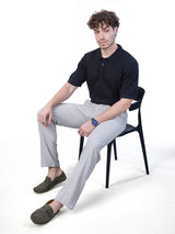 L&C Light Grey | Relax Fit | Regular Length | Side Elastic Casual Trousers For Men | Linen Blend | Dobby