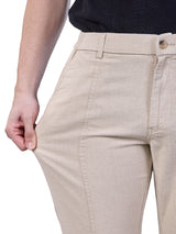 L&C Khaki | Relax Fit | Regular Length | Side Elastic Casual Trousers For Men | Linen Blend | Dobby
