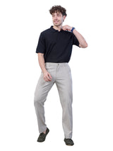 L&C Beige | Relax Fit | Regular Length | Side Elasted Casual Trousers For Men | Linen Blend | Dobby