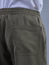 L&C Olive | Baggy Fit | Regular Length | Unisex Casual Lowers | Viscose Tehnsil Linen | Linen Slub