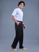 L&C Black | Baggy Fit | Regular Length | Unisex Casual Lowers | Viscose Tehnsil Linen | Linen Slub