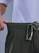 L&C Olive | Baggy Fit | Regular Length | Unisex Casual Lowers | Viscose Linen | Linen Slub