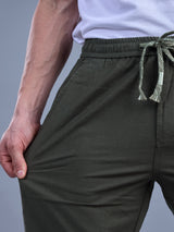 L&C Olive | Baggy Fit | Regular Length | Unisex Casual Lowers | Viscose Linen | Linen Slub
