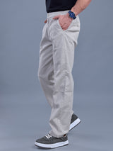 L&C Beige | Relax Fit | Regular Length | Side Elasted Casual Trousers For Men | Cotton Linen | Linen Slub