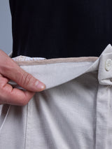 L&C Beige | Relax Fit | Regular Length | Side Elasted Casual Trousers For Men | Cotton Linen | Linen Slub