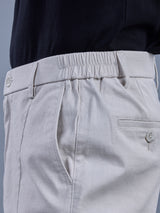 L&C Beige | Relax Fit | Regular Length | Side Elasted Casual Trousers For Men | Cotton Linen | Linen Slub