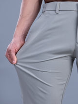 L&C Light Grey | Straight Fit | Regular Length | Side Elasted Casual Trousers For Men | PV 4 Way Lycra | Plain