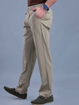 L&C Khaki | Straight Fit | Regular Length | Side Elastic Casual Trousers For Men | PV 4 Way Lycra | Plain