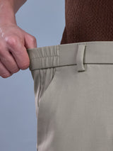 L&C Khaki | Straight Fit | Regular Length | Side Elastic Casual Trousers For Men | PV 4 Way Lycra | Plain