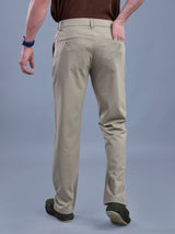 L&C Khaki | Straight Fit | Regular Length | Side Elastic Casual Trousers For Men | PV 4 Way Lycra | Plain