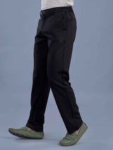 L&C Black | Straight Fit | Regular Length | Side Elasted Casual Trousers For Men | PV 4 Way Lycra | Plain