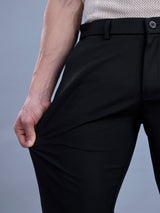 L&C Black | Straight Fit | Regular Length | Side Elasted Casual Trousers For Men | PV 4 Way Lycra | Plain