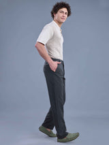 L&C Dark Grey | Straight Fit | Regular Length | Side Elasted Casual Trousers For Men | PV 4 Way Lycra | Plain