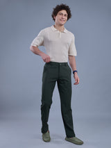 L&C Olive | Straight Fit | Regular Length | Side Elasted Casual Trousers For Men | PV 4 Way Lycra | Plain