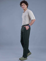 L&C Olive | Straight Fit | Regular Length | Side Elasted Casual Trousers For Men | PV 4 Way Lycra | Plain