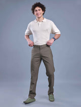 L&C Khaki | Straight Fit | Regular Length | Casual Trousers For Men with Fusing Elastic | PV 2 Way Lycra | Plain