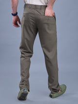 L&C Khaki | Straight Fit | Regular Length | Casual Trousers For Men with Fusing Elastic | PV 2 Way Lycra | Plain