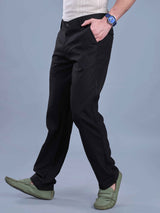 L&C Black | Straight Fit | Regular Length| Fusing Elastic Casual Trousers For Men | PV 2 Way Lycra | Plain