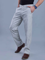 L&C Light Grey | Straight Fit | Regular Length | Fusing Elastic Casual Trousers For Men | PV 2 Way Lycra | Plain
