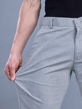 L&C Light Grey | Straight Fit | Regular Length | Fusing Elastic Casual Trousers For Men | PV 2 Way Lycra | Plain