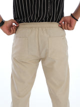 L&C Beige | Relax Fit | Regular Length | Casual Lowers For Men with chain on right side pocket| Tensile Linen Dobby | Linen Blend