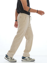 L&C Khaki | Relax Fit | Regular Length | Casual Lowers for Men with right side pocket chain| Lined Linen Look | Cotton Blend